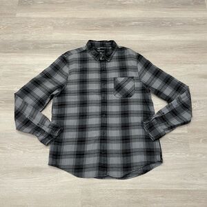 Mens Plaid Flannel Button Up Shirt Size Large Black Grey